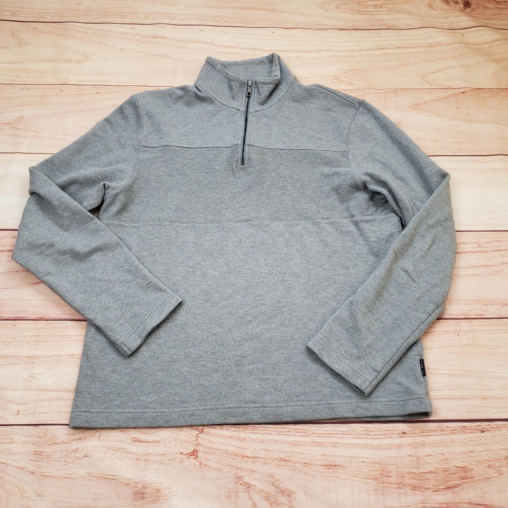Ted Baker Sweater Mens Medium Gray 1/4 Zip Mock Neck Knit Cotton Pullover Adult